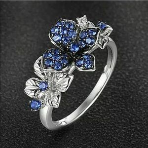 Sterling Silver Sapphire Floral Ring